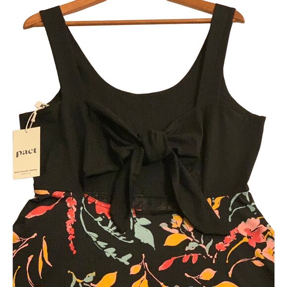 Pact Womens Organic Cotton Fit & Flare Tie-Back Dress Dark Floral Sundress Large - Picture 8 of 12